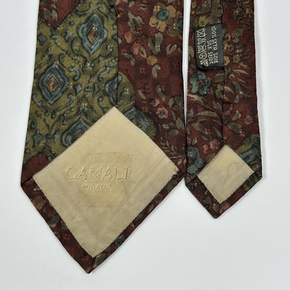 Canali 100% Silk Tie Mens Multicolor Floral‎ Paisley Classic Necktie Made Italy - Picture 5 of 7